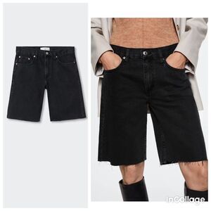Mango Denim bermuda shorts with frayed hem